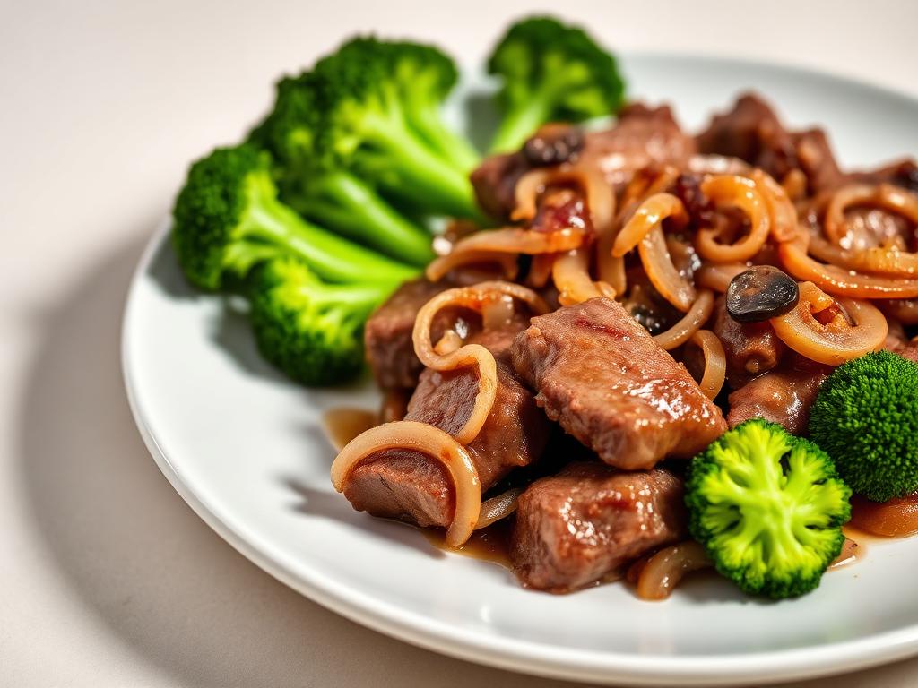 Carne Acebolada com Brócolis