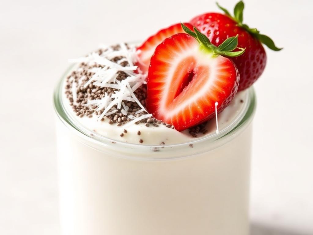 Iogurte com Coco, Chia e Morangos
